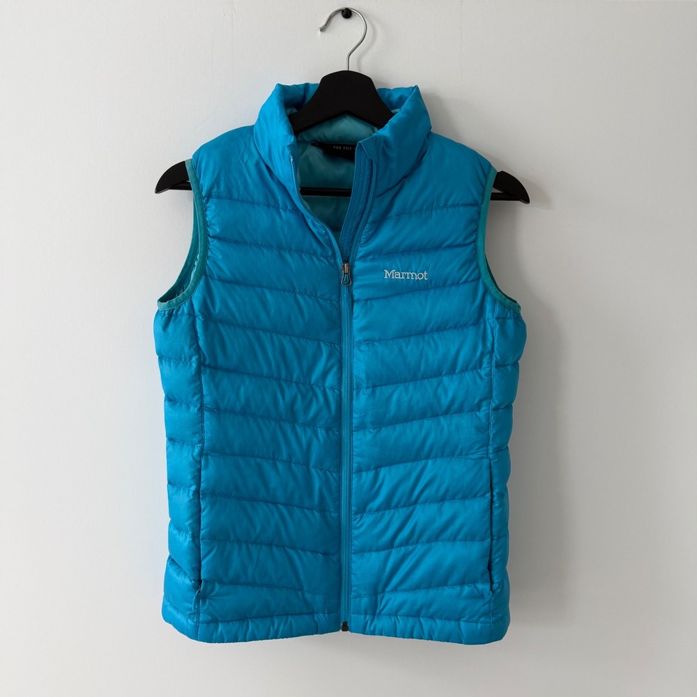 Marmot 800 Fill Goose Down Puffer Vest Womens S Jena Blue Full Zip